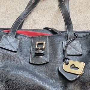 Vintage Dooney & Bourke Black Leather Tote, Bucket Satchel Bag